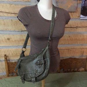 Faux leather slouch shoulder bag